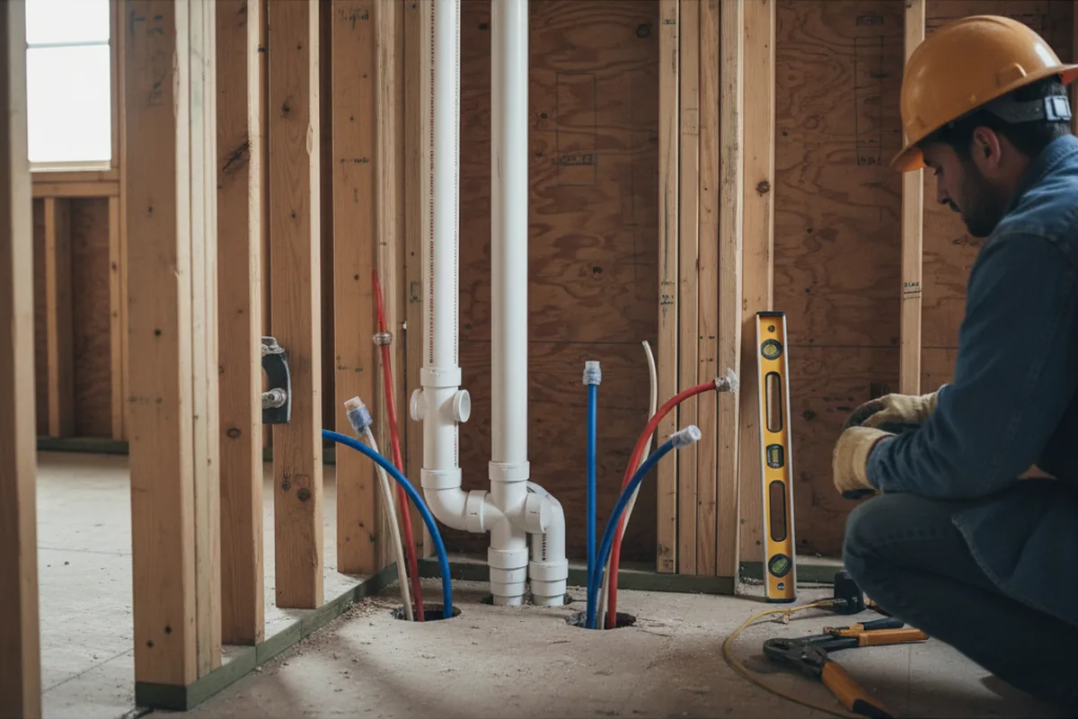 Drain and supply rough-in during Sump Pump Repair in Camas